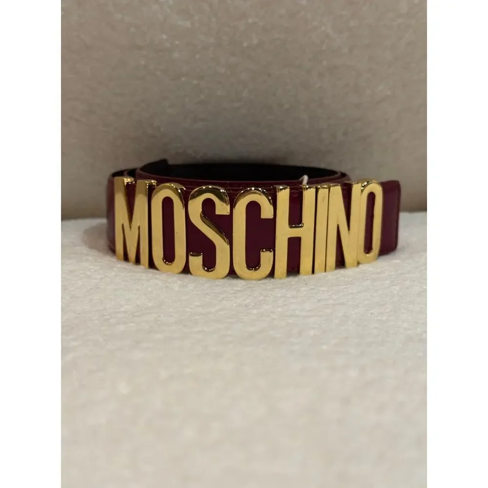 MOSCHINO Logo Calfskin Magenta Violet Belt
